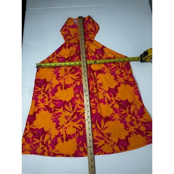 Chicme Floral Print Surfs Up Halter Bohemian Top Zip Back Orange Pink Size M - Picture 2 of 11